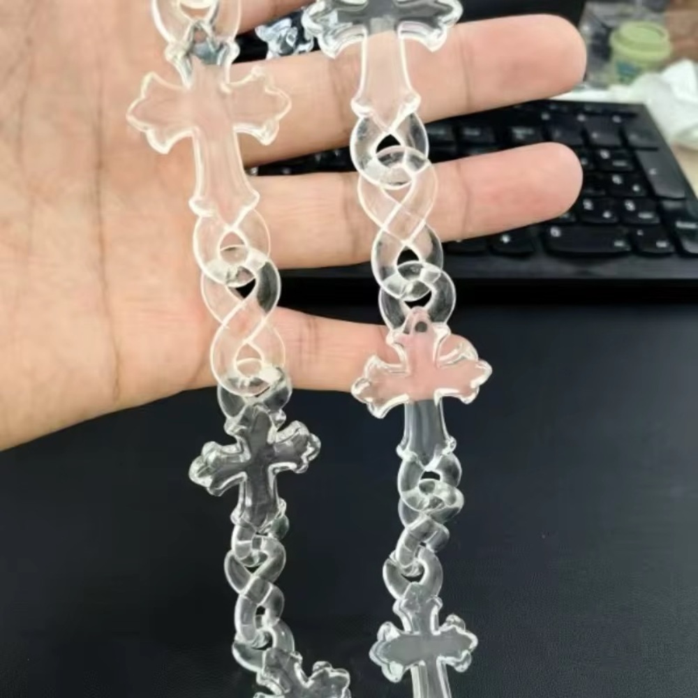 New arrival Custom Stainless Steel Lock Acrylic Resin Cross Chain Necklace